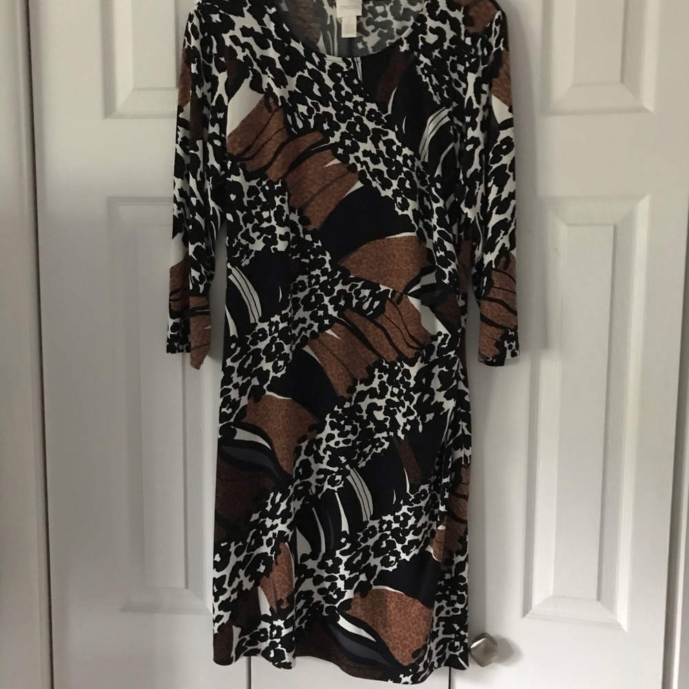 Chico’s ruched jungle print dress (12-14)
